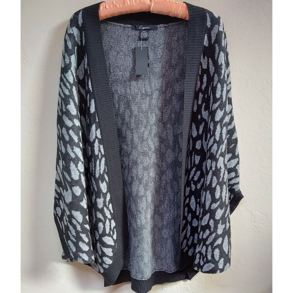 New Cejon Oversized Open Front Knit Cardigan Sweater Metallic Black One Size